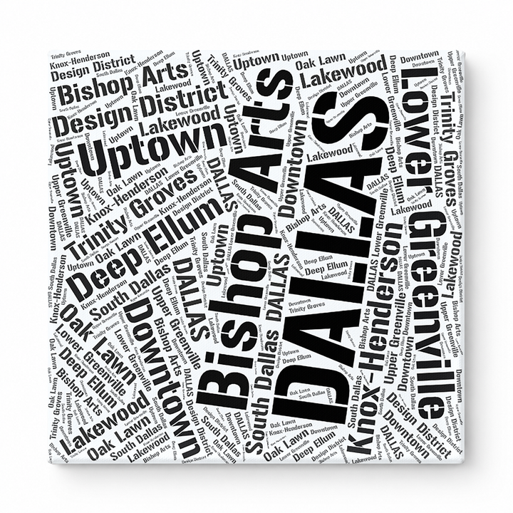 Dallas Neighborhoods Word Art — Black