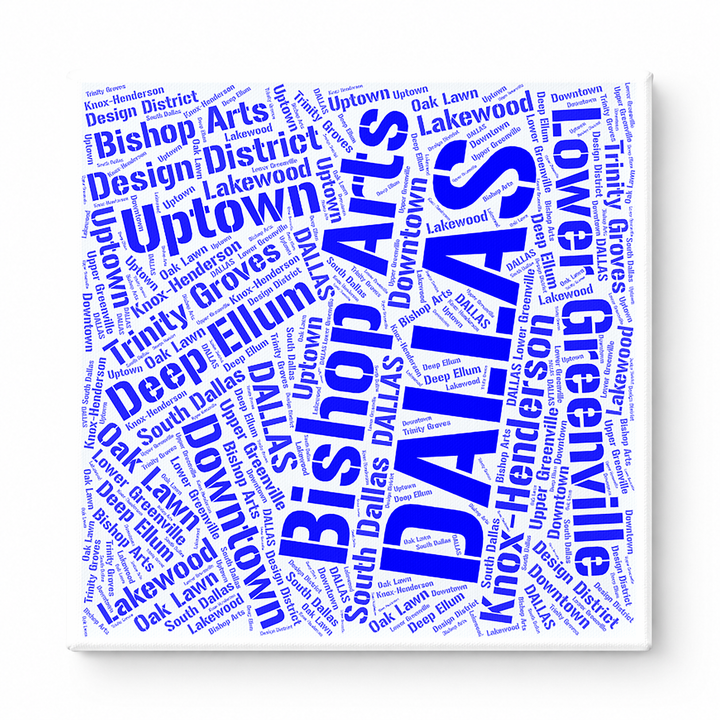 Dallas Neighborhoods Word Art — Blue