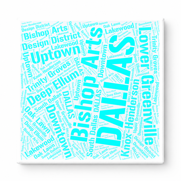Dallas Neighborhoods Word Art — Cyan