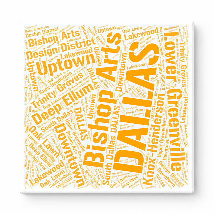 Dallas Neighborhoods Word Art — Orange
