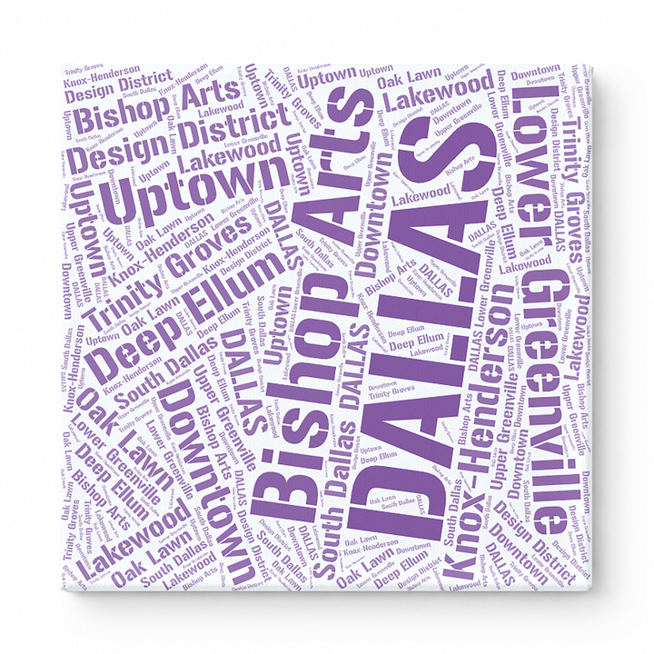 Dallas Neighborhoods Word Art — Purple