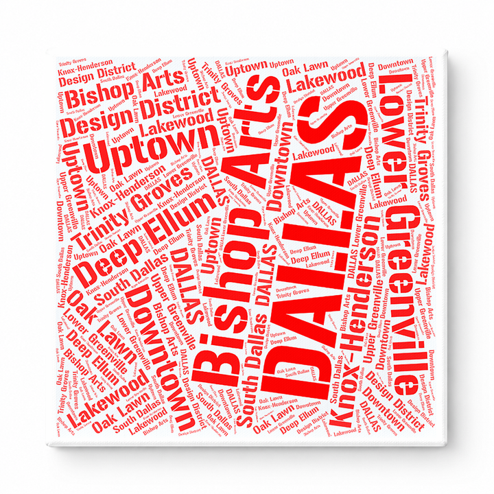 Dallas Neighborhoods Word Art — Red