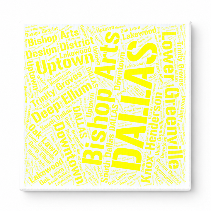 Dallas Neighborhoods Word Art — Yellow