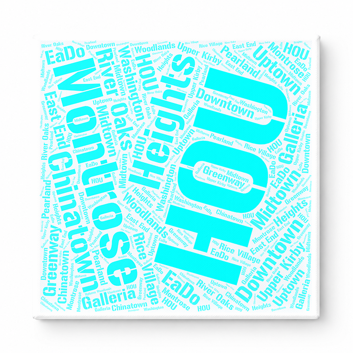 Houston Neighborhoods Word Art — Cyan