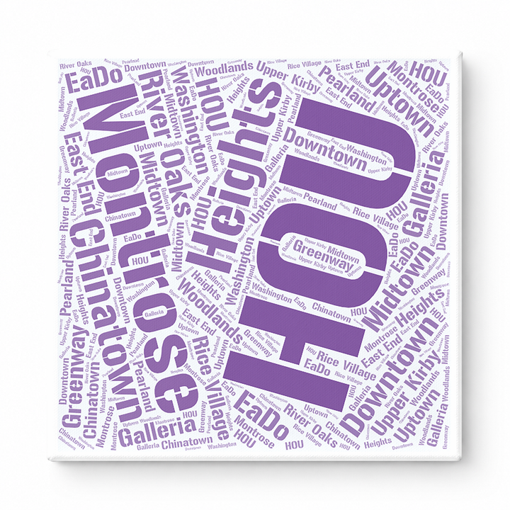 Houston Neighborhoods Word Art — Purple