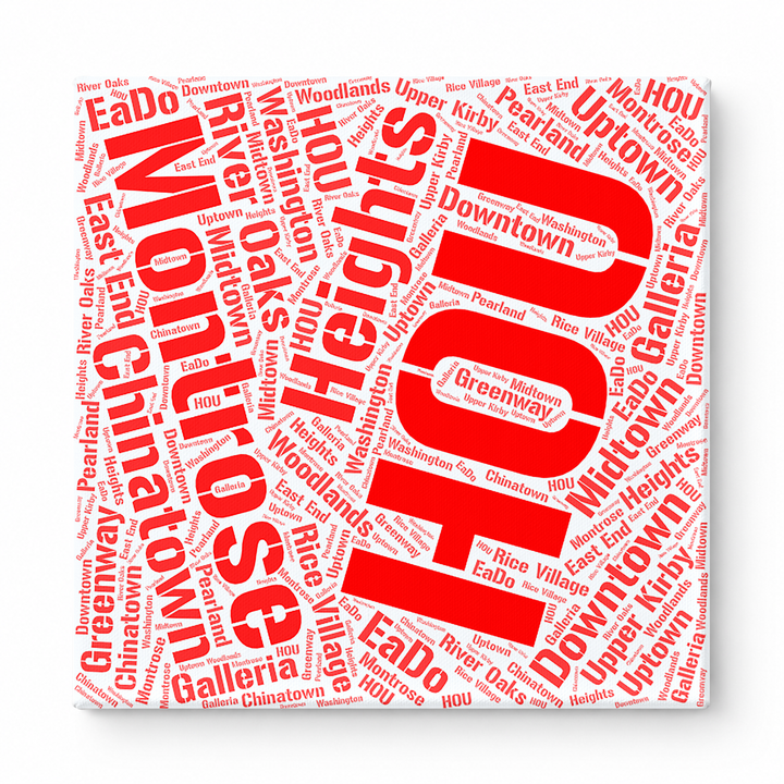 Houston Neighborhoods Word Art — Red