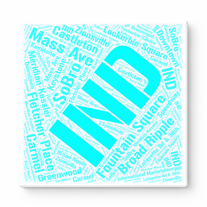 Indianapolis Neighborhoods Word Art — Cyan
