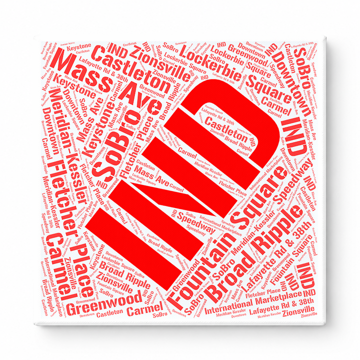Indianapolis Neighborhoods Word Art — Red