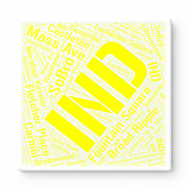 Indianapolis Neighborhoods Word Art — Yellow