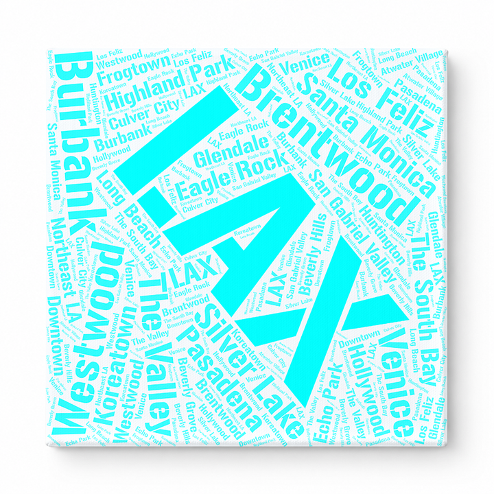 Los Angeles Neighborhoods Word Art — Cyan