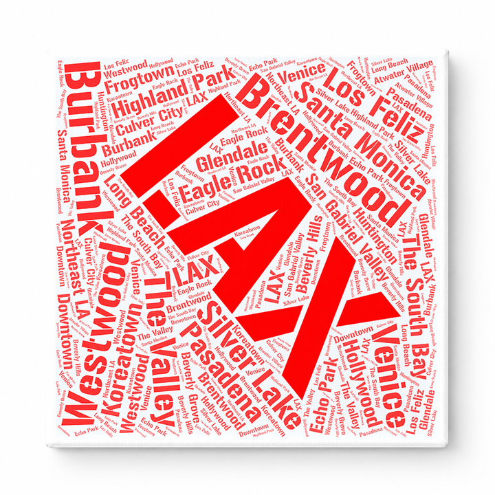 Los Angeles Neighborhoods Word Art — Red
