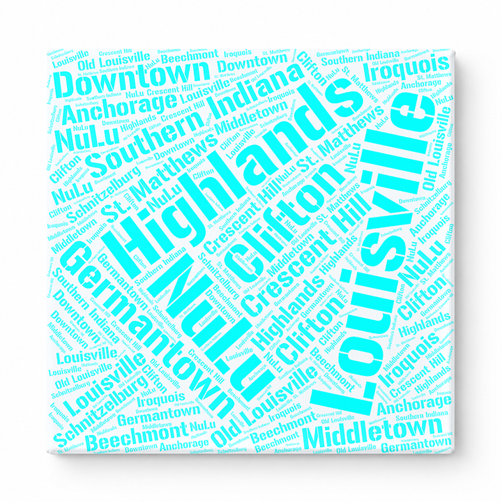 Louisville Neighborhoods Word Art — Cyan
