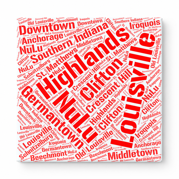 Louisville Neighborhoods Word Art — Red