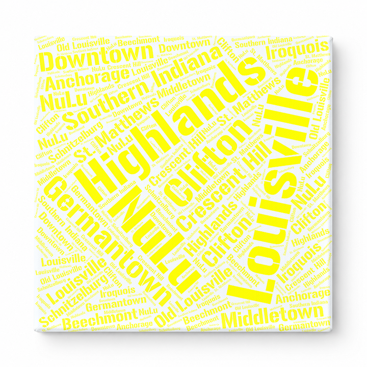 Louisville Neighborhoods Word Art — Yellow