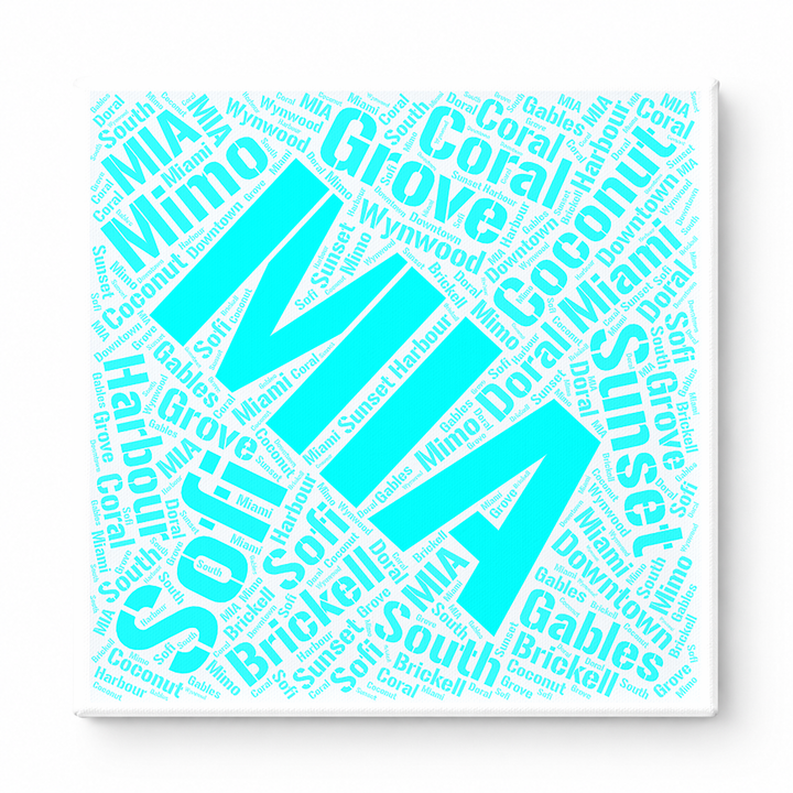Miami Neighborhoods Word Art — Cyan