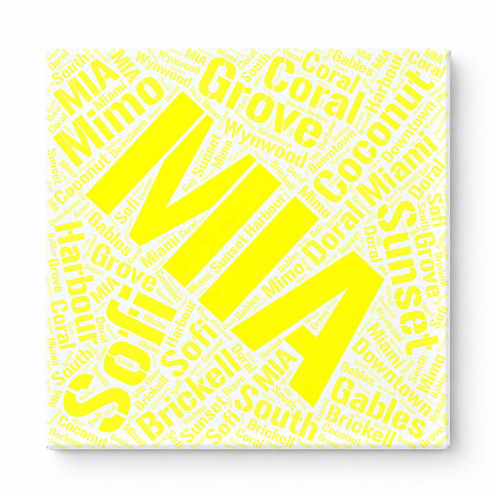 Miami Neighborhoods Word Art — Yellow