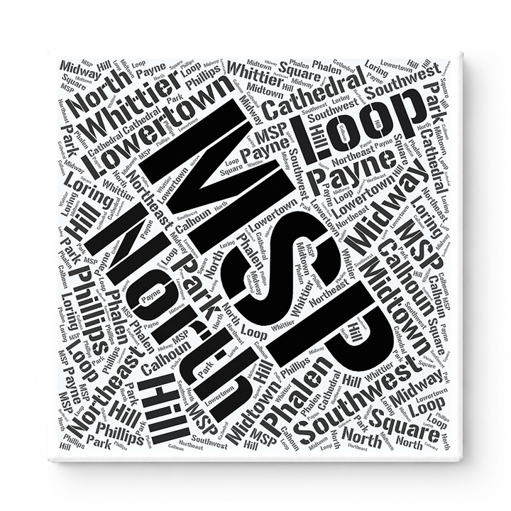 Minneapolis Neighborhoods Word Art — Black