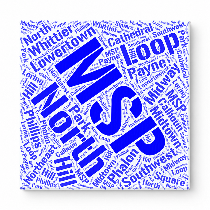Minneapolis Neighborhoods Word Art — Blue