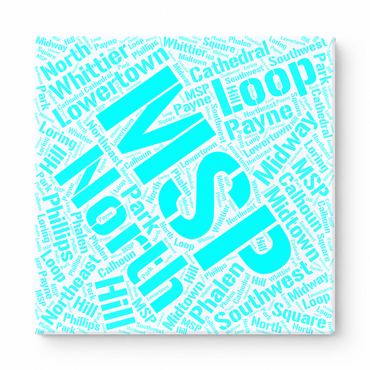 Minneapolis Neighborhoods Word Art — Cyan