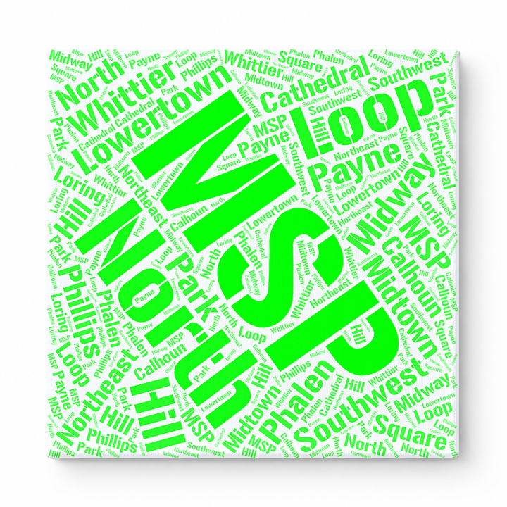 Minneapolis Neighborhoods Word Art — Green