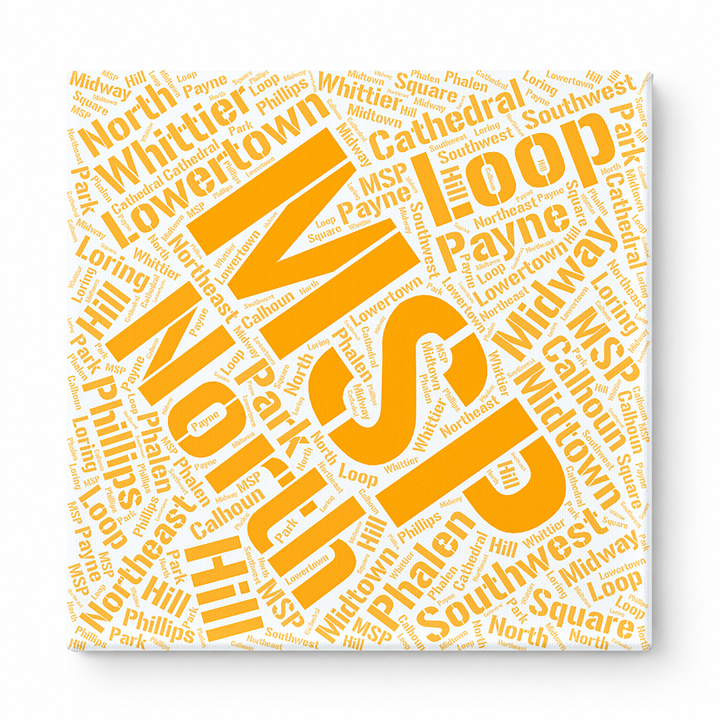 Minneapolis Neighborhoods Word Art — Orange