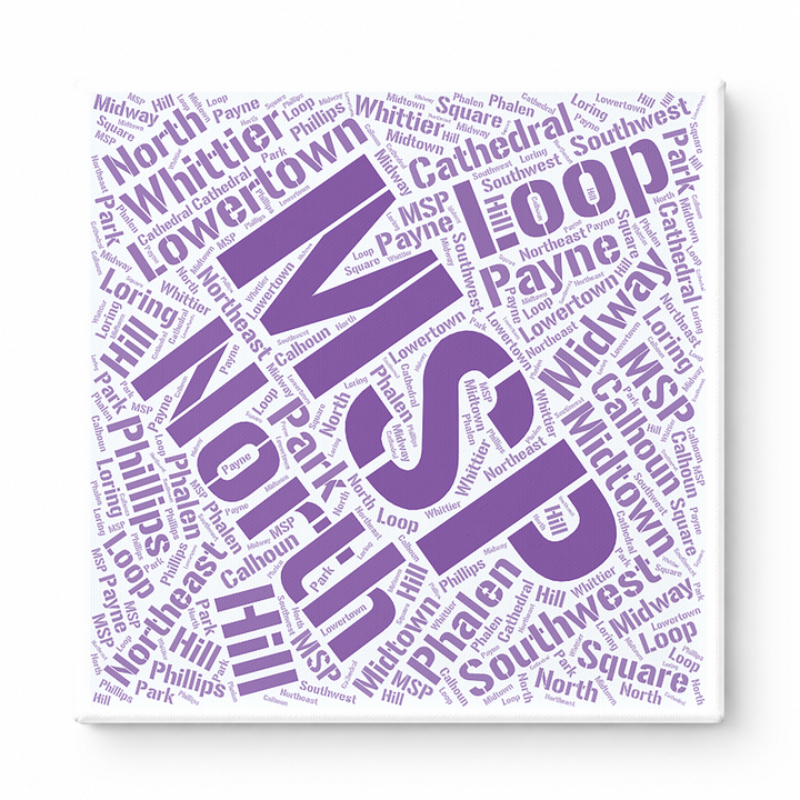 Minneapolis Neighborhoods Word Art — Purple