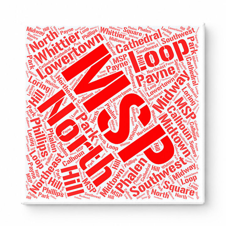 Minneapolis Neighborhoods Word Art — Red