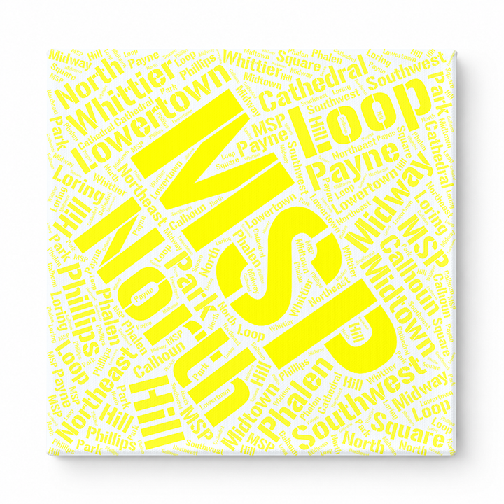 Minneapolis Neighborhoods Word Art — Yellow