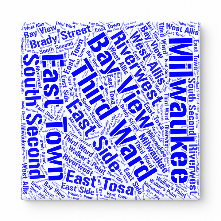 Milwaukee Neighborhoods Word Art — Blue