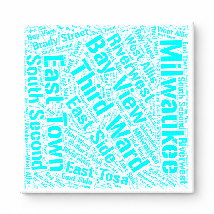 Milwaukee Neighborhoods Word Art — Cyan