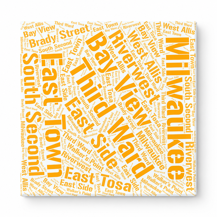 Milwaukee Neighborhoods Word Art — Orange