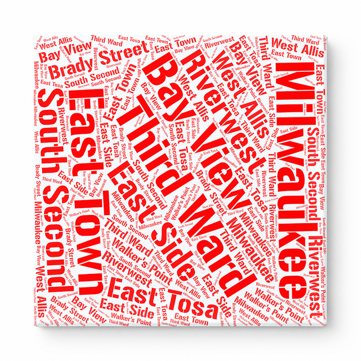 Milwaukee Neighborhoods Word Art — Red