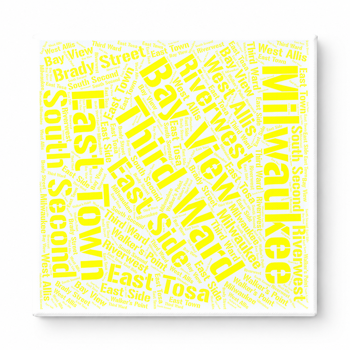 Milwaukee Neighborhoods Word Art — Yellow