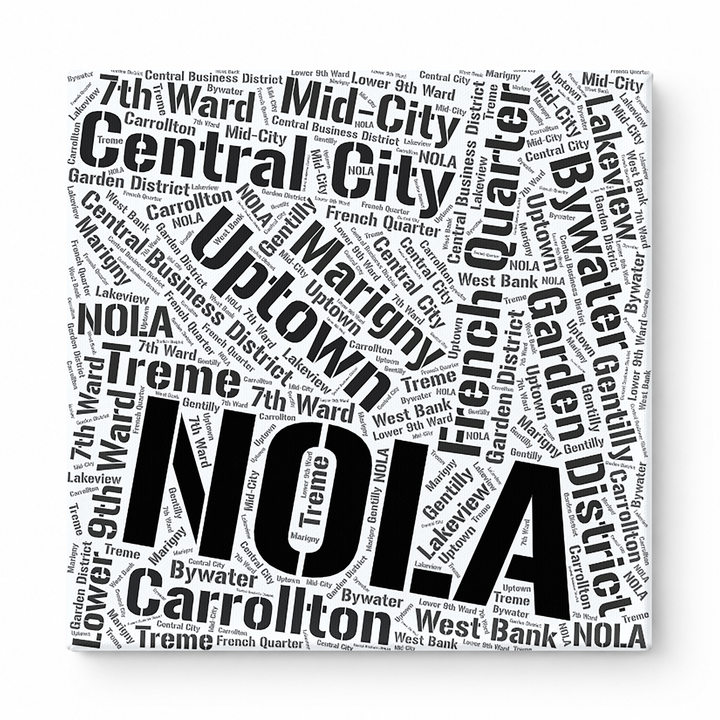New Orleans Neighborhoods Word Art — Black