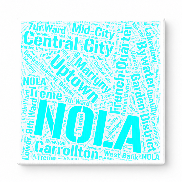 New Orleans Neighborhoods Word Art — Cyan