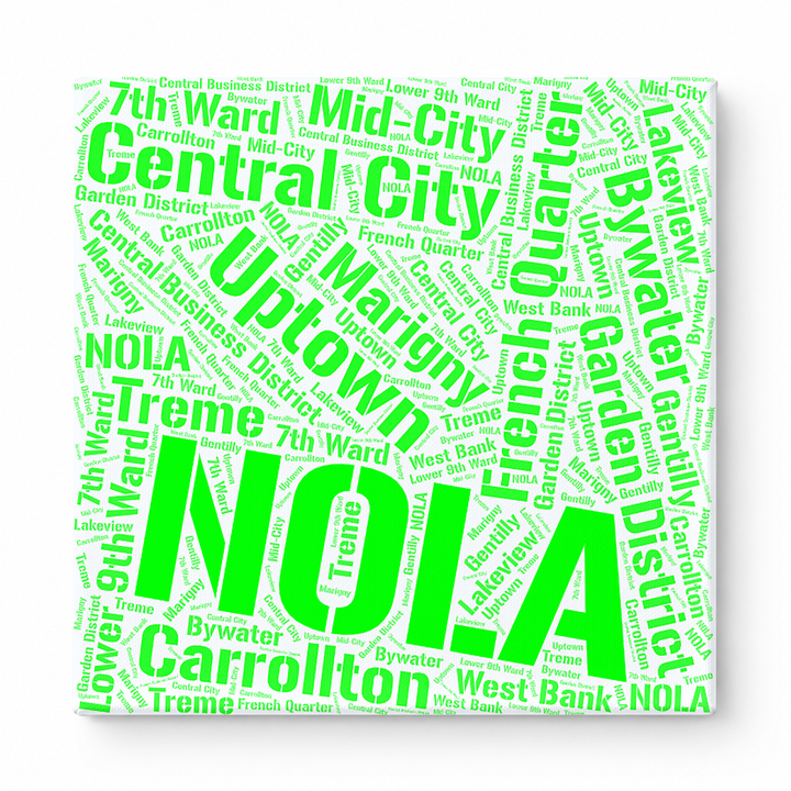 New Orleans Neighborhoods Word Art — Green
