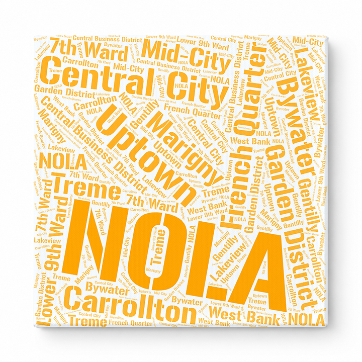 New Orleans Neighborhoods Word Art — Orange