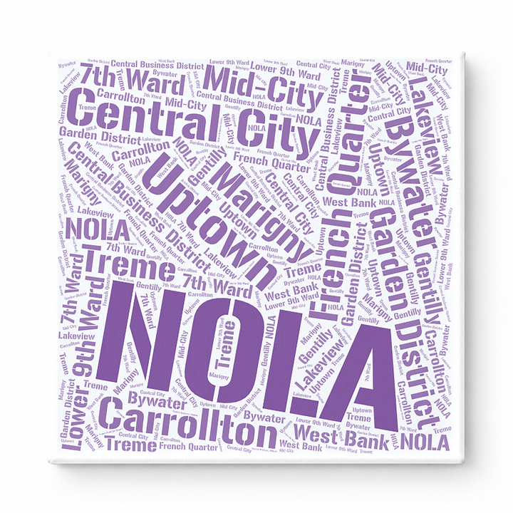 New Orleans Neighborhoods Word Art — Purple