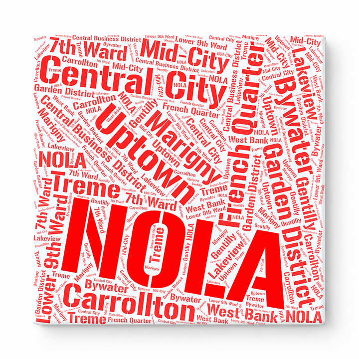 New Orleans Neighborhoods Word Art — Red