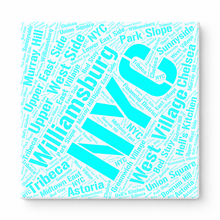 New York Neighborhoods Word Art — Cyan