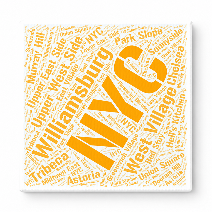 New York Neighborhoods Word Art — Orange