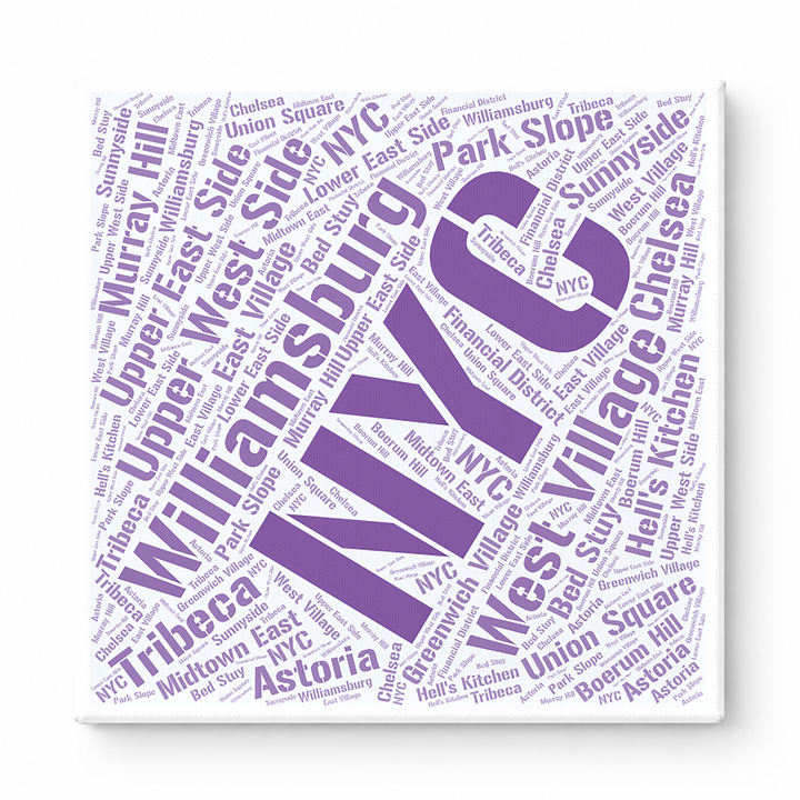 New York Neighborhoods Word Art — Purple