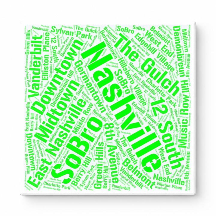 Nashville Neighborhoods Word Art — Green