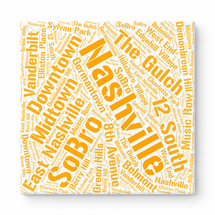 Nashville Neighborhoods Word Art — Orange