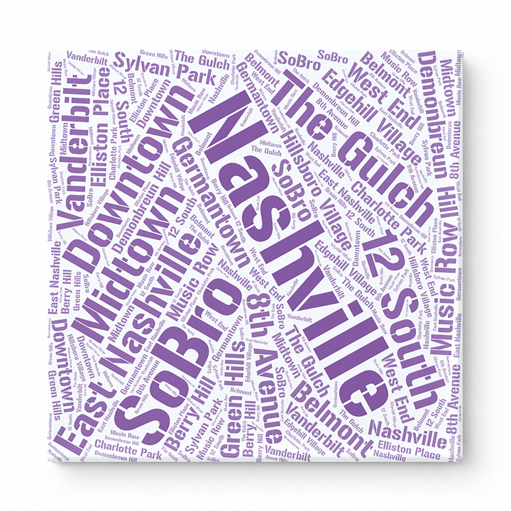 Nashville Neighborhoods Word Art — Purple