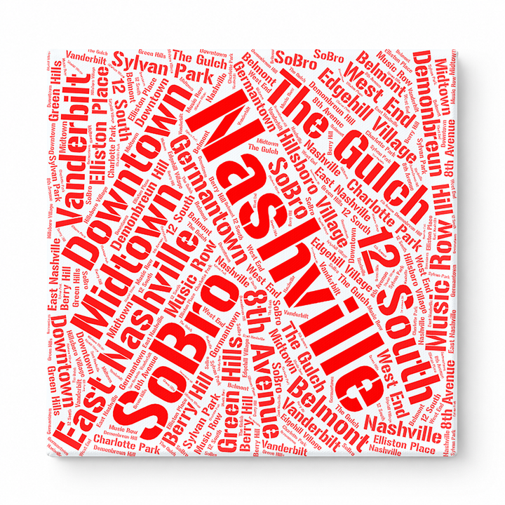 Nashville Neighborhoods Word Art — Red