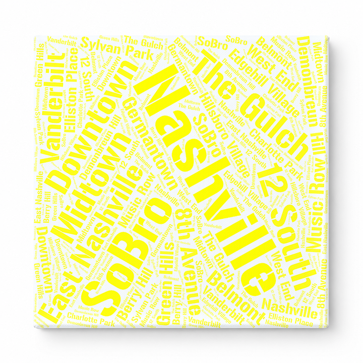 Nashville Neighborhoods Word Art — Yellow