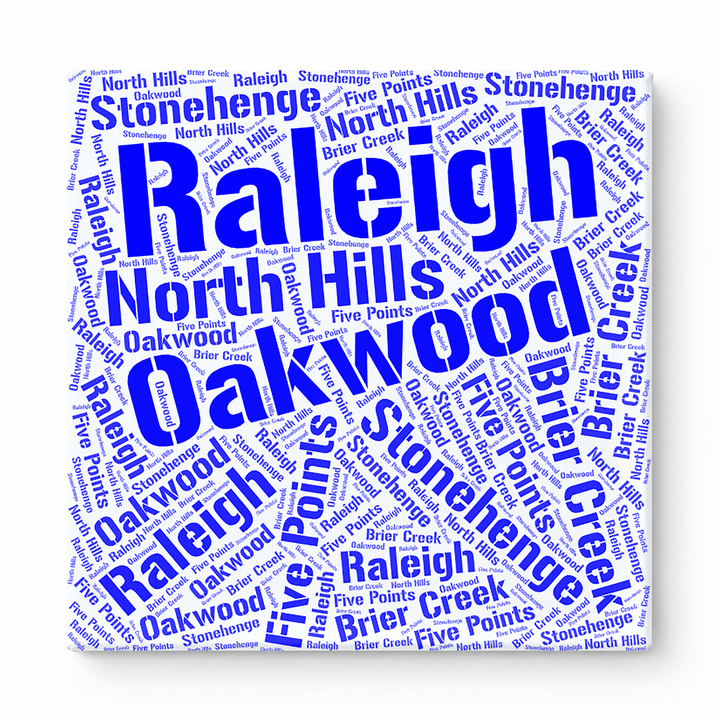 Raleigh Neighborhoods Word Art — Blue