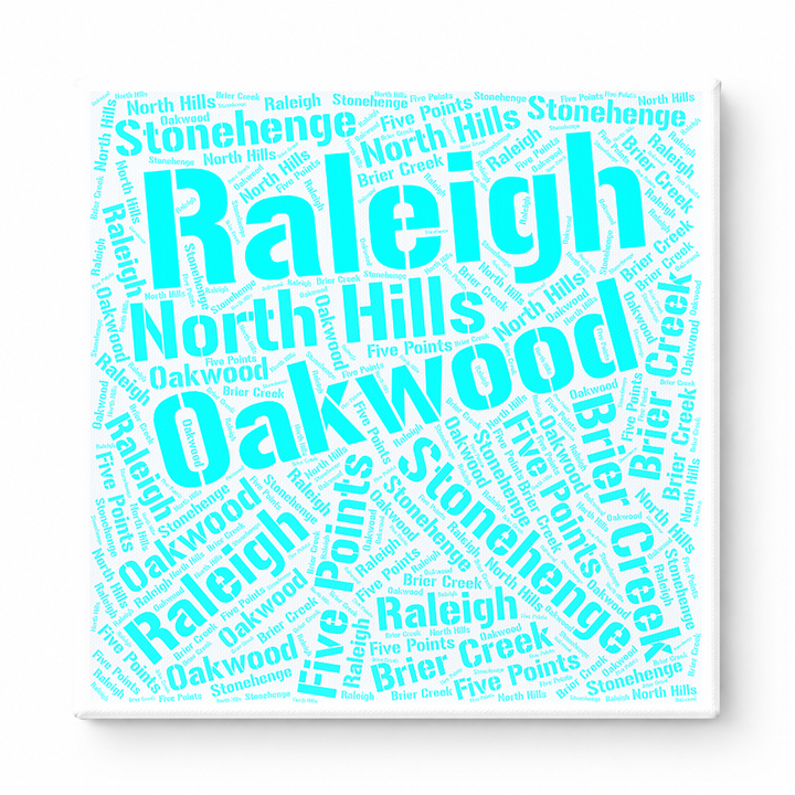 Raleigh Neighborhoods Word Art — Cyan