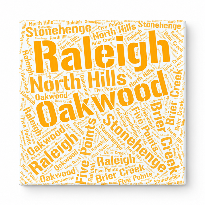 Raleigh Neighborhoods Word Art — Orange